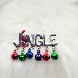 Vintage Holiday Brooch - Silver Jingle Bells with Dangling Colorful Bells